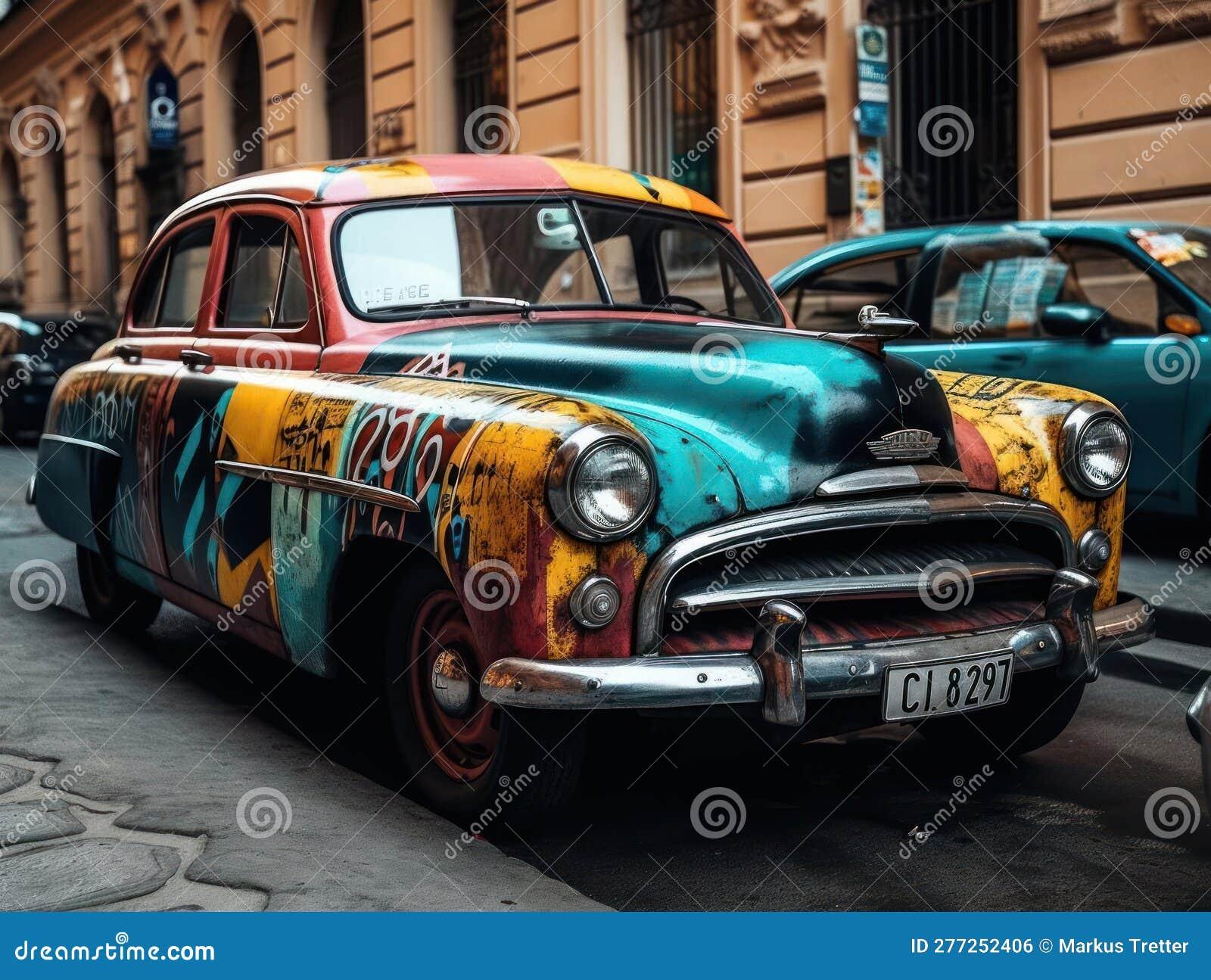 Unique and Colorful Vintage Car on a City Street Created with ...