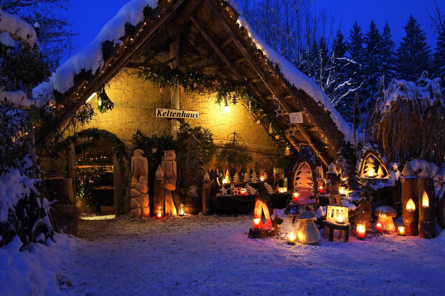 Rustic cabins in the middle of the forest: The Halsbach Forest Christmas costs admission but takes place in an enchanting setting.