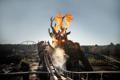 Top attraction at Heide-Park Soltau: the fast wooden roller coaster 'Colossus'.