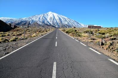 Desert landscape in front of the imposing Teide volcano in the national park on Tenerife.