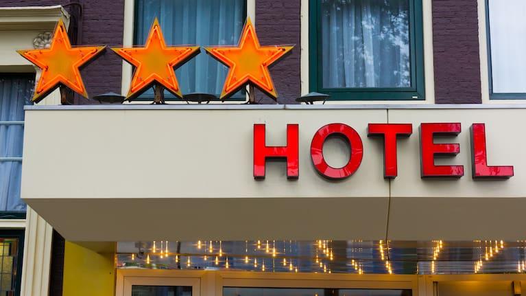 The entrance of a 3-star hotel.