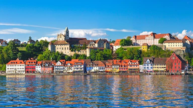 View of the panorama of Meersburg with the castle directly on Lake Constance.