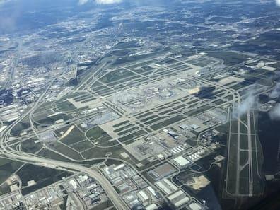 Dallas/Fort Worth Airport in Texas is located between two major cities.