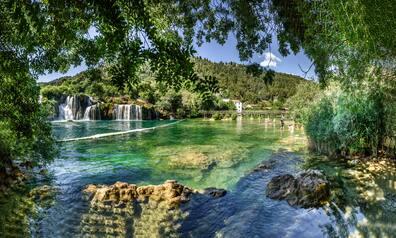 The beautiful Skradinski buk in Krka National Park with shallow waterfalls.