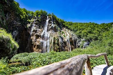 The beautiful Plitvice Lakes National Park with its numerous waterfalls.