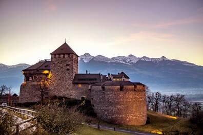 The symbol of Liechtenstein: Vaduz Castle sits on an elevated rocky terrace.