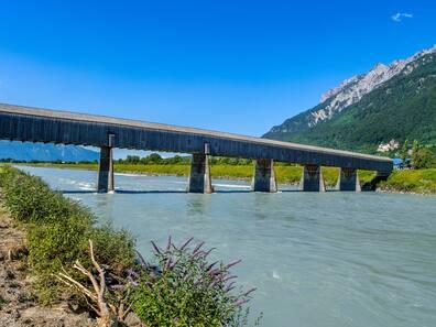 The Old Rhine Bridge in Vaduz leads from Liechtenstein into neighboring Switzerland.