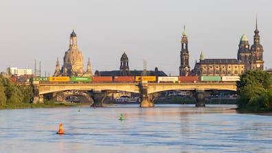 From the district of Pieschen, you enjoy a beautiful view of the Dresden Old Town skyline.