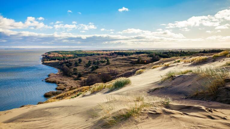 Dune landscape right by the sea on the Curonian Spit in Lithuania