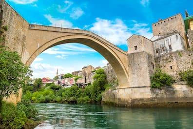 The Stari Most bridge (English: Old Bridge) from the 16th century spans the Neretva in Mostar