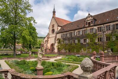 The beautiful abbey garden of Kloster Bronnbach in Taubertal.