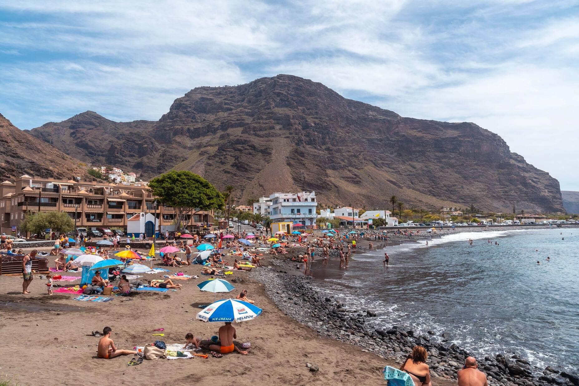 View of a well-visited beach on the island of La Gomera.