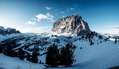 View of a Dolomite mountain near Selva in Italy