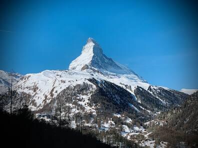 Snow-covered peak of the Matterhorn in Switzerland