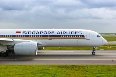 A Singapore Airlines aircraft on a runway at the airport.