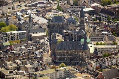 View of downtown Aachen with Aachen Cathedral and Aachen Town Hall.