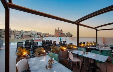 The beautiful rooftop terrace with breathtaking views of Mellieha