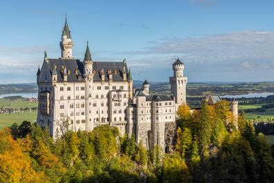 View of the famous Neuschwanstein Castle in Schwangau, Bavaria. Certain interior areas are off-limits for photography.