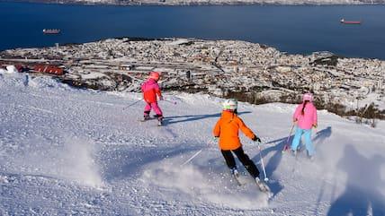 In the Narvikfjellet ski area in northern Norway, one can view the fjord and the small port town of Narvik.