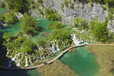 In the Plitvice Lakes National Park in Croatia, there are numerous waterfalls you can walk directly by.
