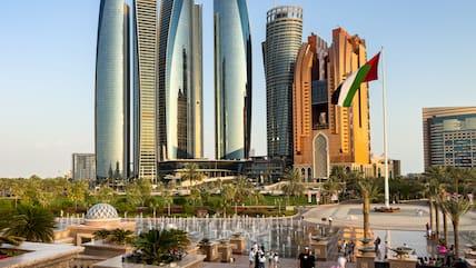 The Etihad Towers are part of the impressive skyline of Abu Dhabi.