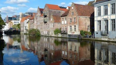 In Ghent, many houses are built right by the water...