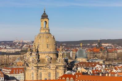 View over Dresden with the Frauenkirche and the rooftops of the old town