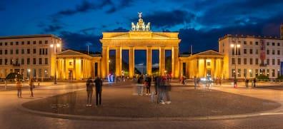 Night view of the illuminated Brandenburg Gate in Berlin