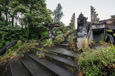 A photo of the 'Ghost Hotel' with a view of a staircase.