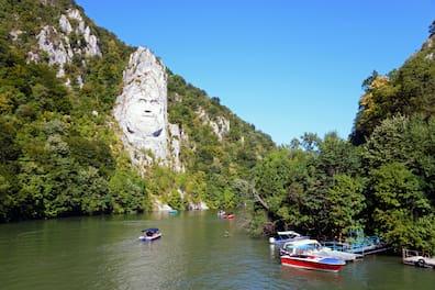 The statue of Dacian King Decebalus on the Danube's shore in Iron Gates Natural Park.