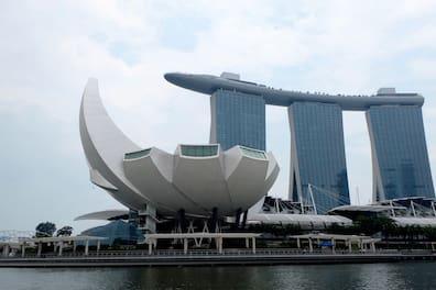 There are plenty of luxury accommodations, like the depicted Marina Bay Sands, in Singapore.