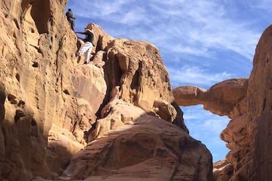 Dexterity and courage are needed to climb Burdah Rock Bridge.