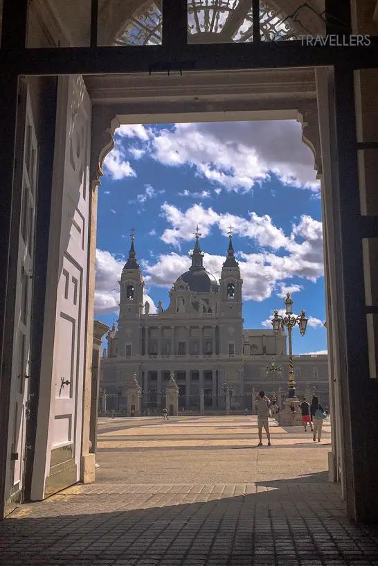 View through a door to the Almudena Cathedral