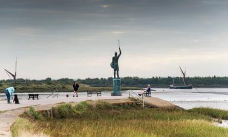 The statue of Bryrhtnoth on the Promenade Walk in Maldon in Essex